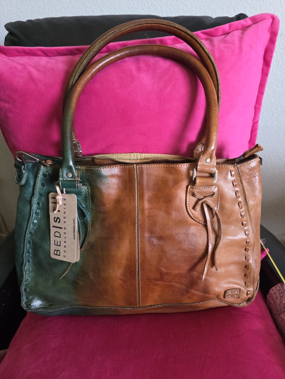 Bed|Stu  Brown, Tan  & Green Leather Rockababy